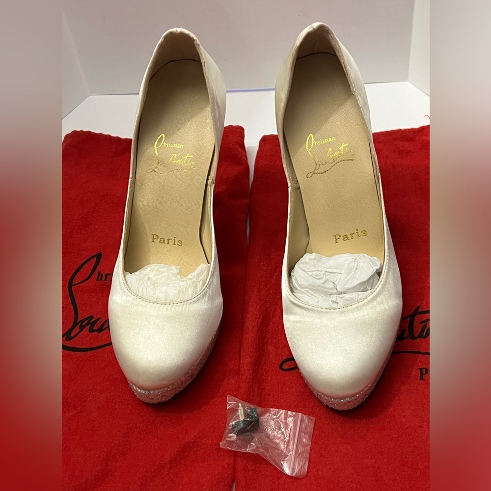 Christian Louboutin White Eugenie Satin Pumps
